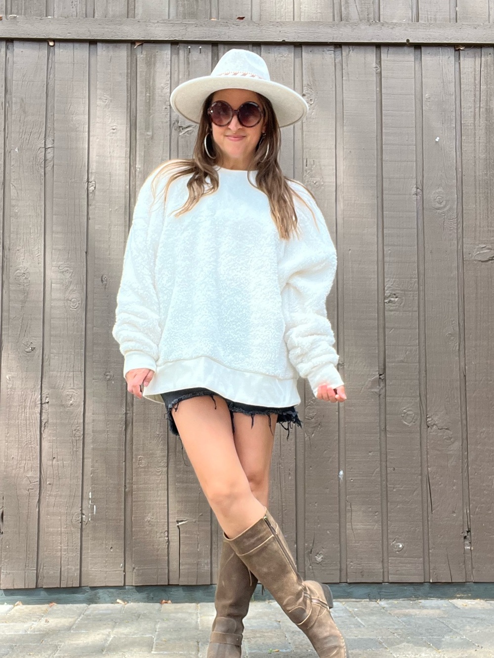 summer & rose Plush Cream Cozy Teddy Oversized Sweatshirt XL